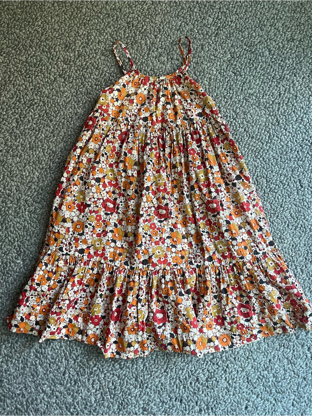 Bonpoint Liberty Floral Tiered Sundress in Red, Orange & Cream